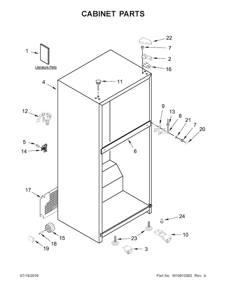 Cabinet Parts Diagram and Parts List for WRT318FZDW02  Whirlpool Refrigerator