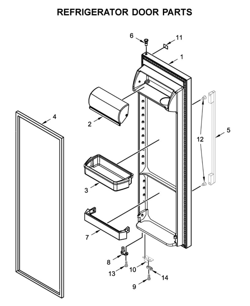 Refrigerator Door Parts Diagram and Parts List for WRSA15SNHN01  Whirlpool Refrigerator
