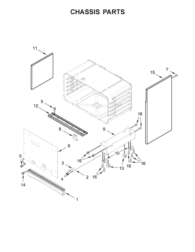 Chassis Parts Diagram and Parts List for KDRS463VSS04  KitchenAid Range