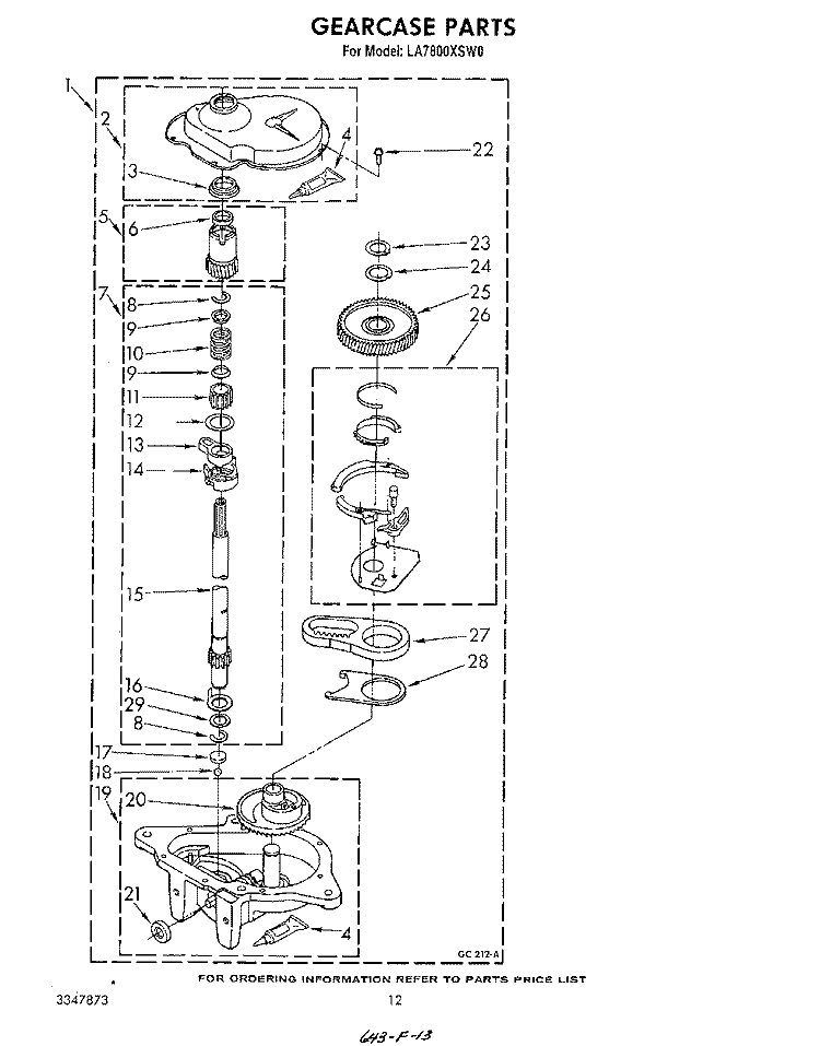 GEARCASE Diagram and Parts List for LA7800XSW0  Whirlpool Washer