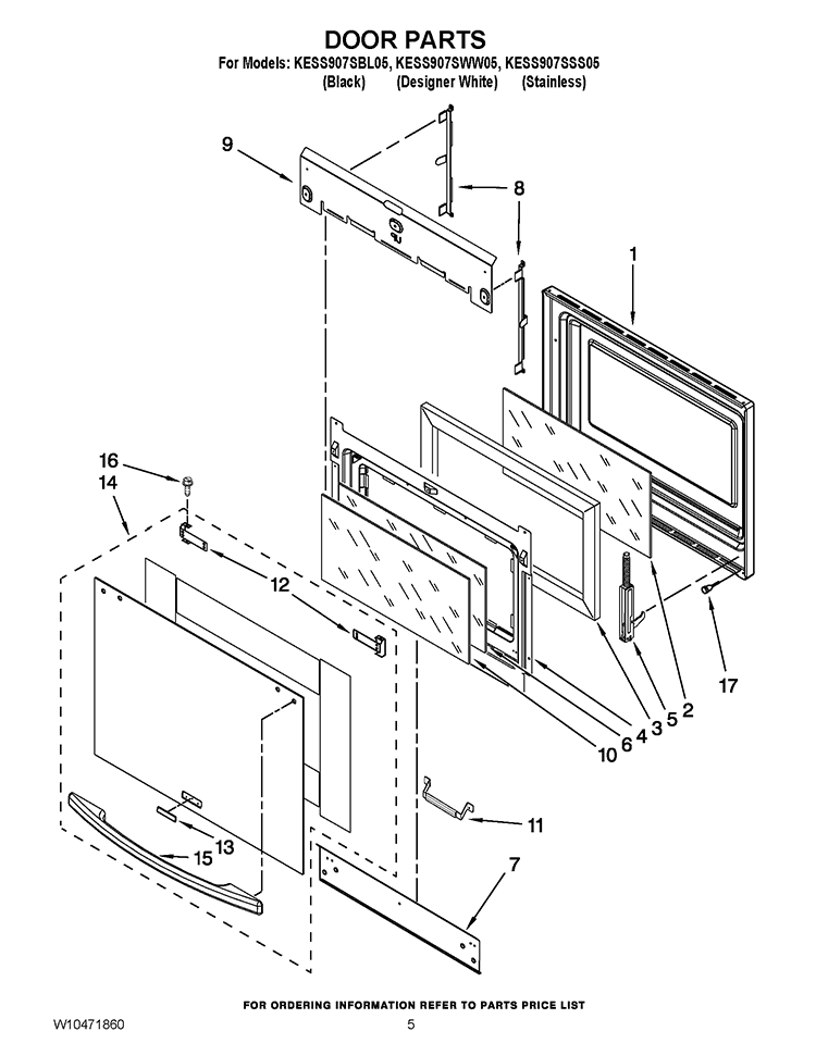 DOOR PARTS Diagram and Parts List for KESS907SBL05  KitchenAid Range