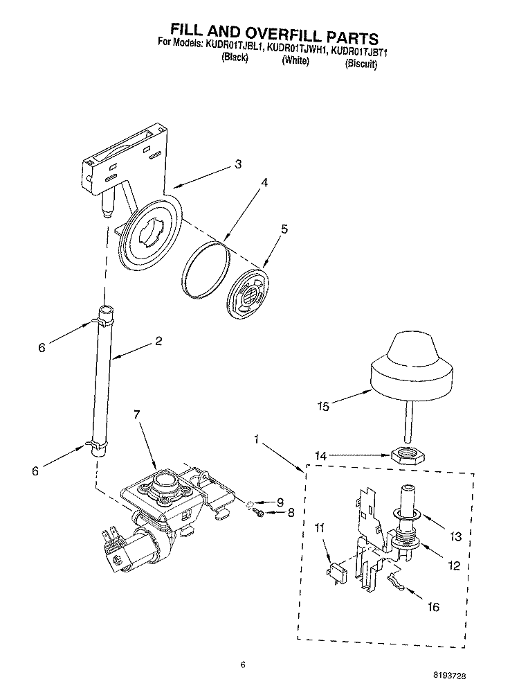 FILL AND OVERFILL PARTS Diagram and Parts List for KUDR01TJBT1  KitchenAid Dishwasher