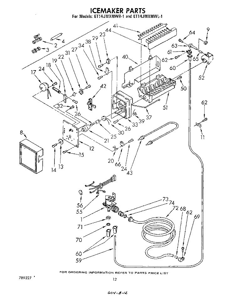 ICE MAKER Diagram and Parts List for ET14JMXMWR1  Whirlpool Refrigerator