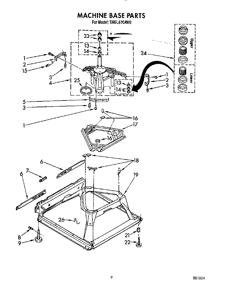 MACHINE BASE Diagram and Parts List for TAWL670AN0  Whirlpool Washer