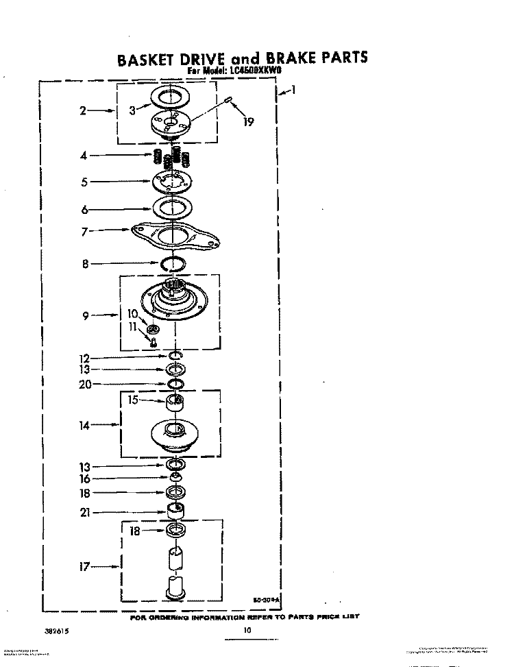 BASKET DRIVE AND BRAKE Diagram and Parts List for LC4500XKW0  Whirlpool Washer