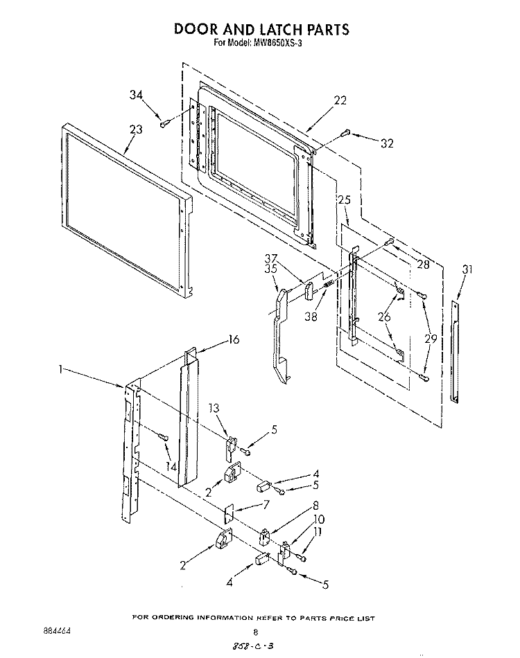 DOOR AND LATCH Diagram and Parts List for MW8650XS3  Whirlpool Microwave