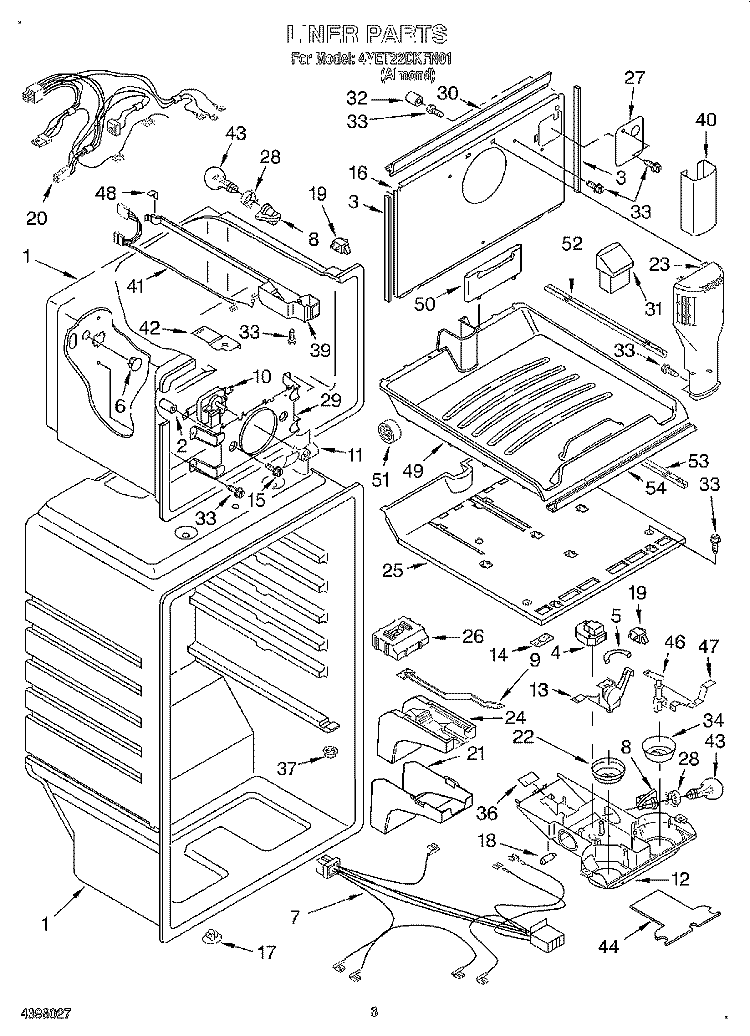 LINER Diagram and Parts List for 4YET22DKFN01  Whirlpool Refrigerator