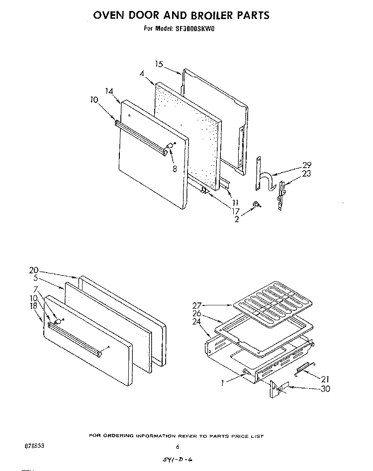 OVEN DOOR AND BROILER Diagram and Parts List for SF3000SKW0  Whirlpool Range