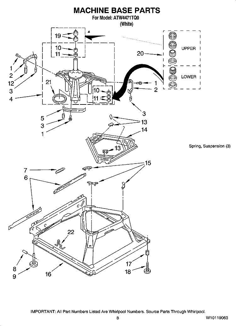 MACHINE BASE PARTS Diagram and Parts List for ATW4471TQ0  Whirlpool Washer