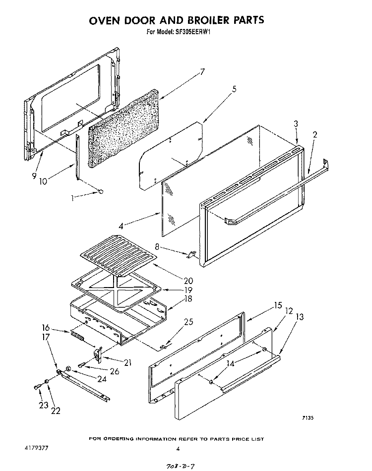 OVEN DOOR AND BROILER Diagram and Parts List for SF305EERW1  Whirlpool Range