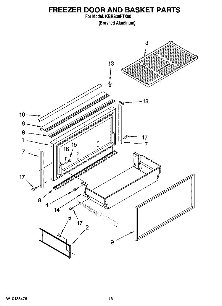 FREEZER DOOR AND BASKET PARTS Diagram and Parts List for KBRS36FTX00  KitchenAid Refrigerator