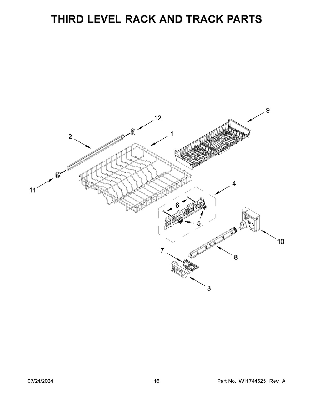 09 - Third Level Rack And Track Parts Diagram and Parts List for KDFE304RPS0  Whirlpool Dishwasher