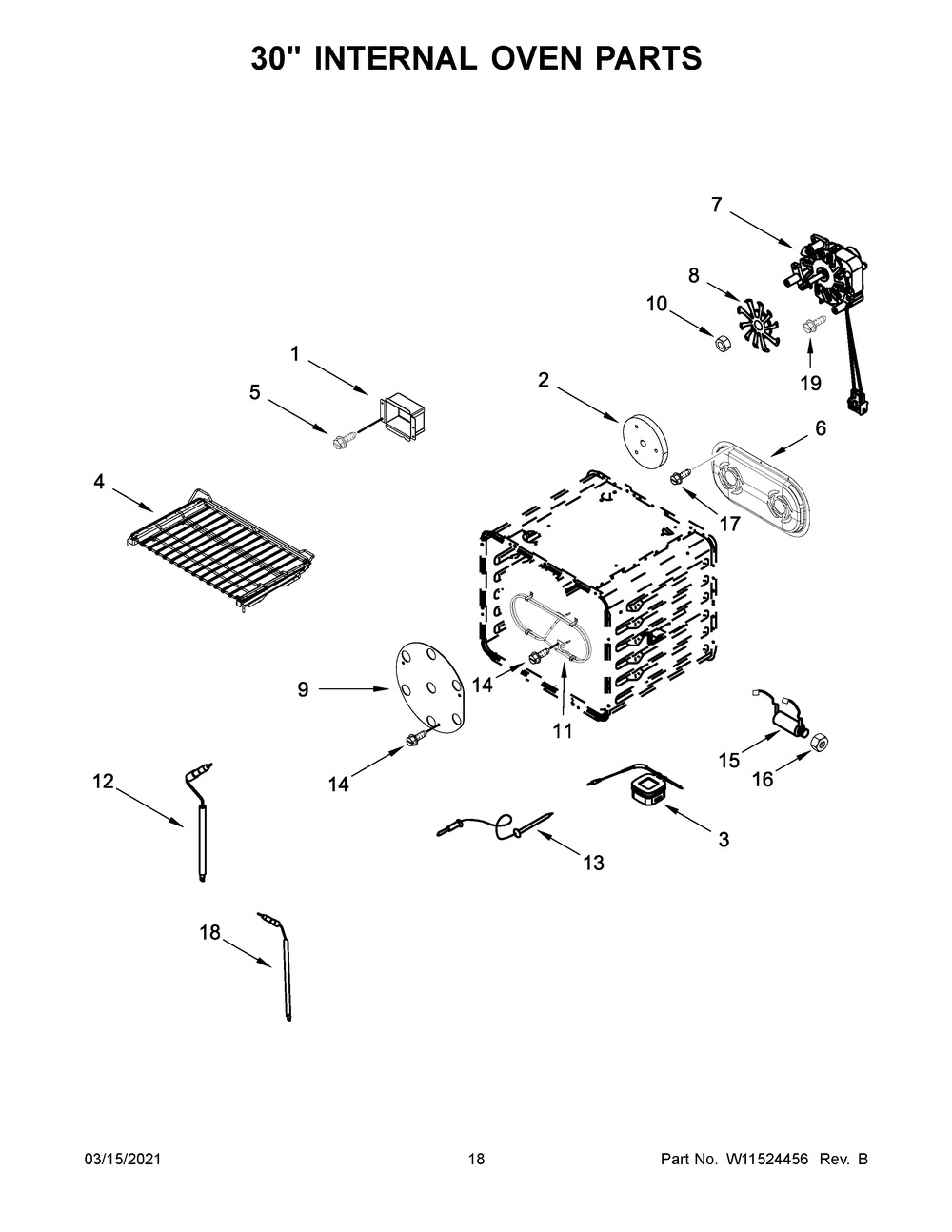 30 Inch Internal Oven Parts Diagram and Parts List for JGRP548HM01  Whirlpool Range