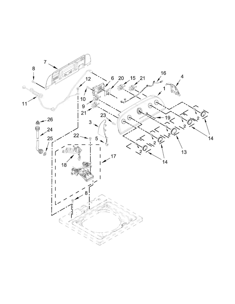 Controls And Water Inlet Parts Diagram and Parts List for 7MWTW4925EW0  Whirlpool Washer