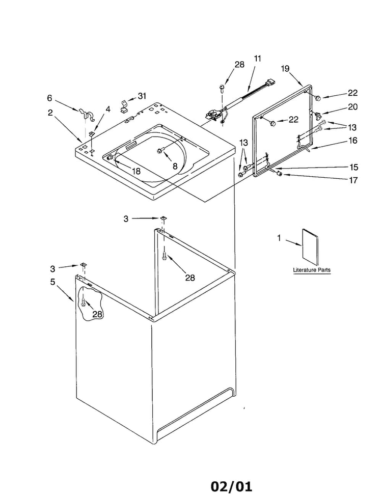 Top And Cabinet Diagram and Parts List for LSR5132JQ1  Whirlpool Washer