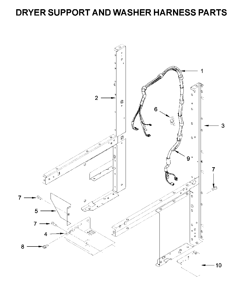 Dryer support and washer harness parts Diagram and Parts List for YWET4027HW1  Whirlpool Washer Dryer Combo