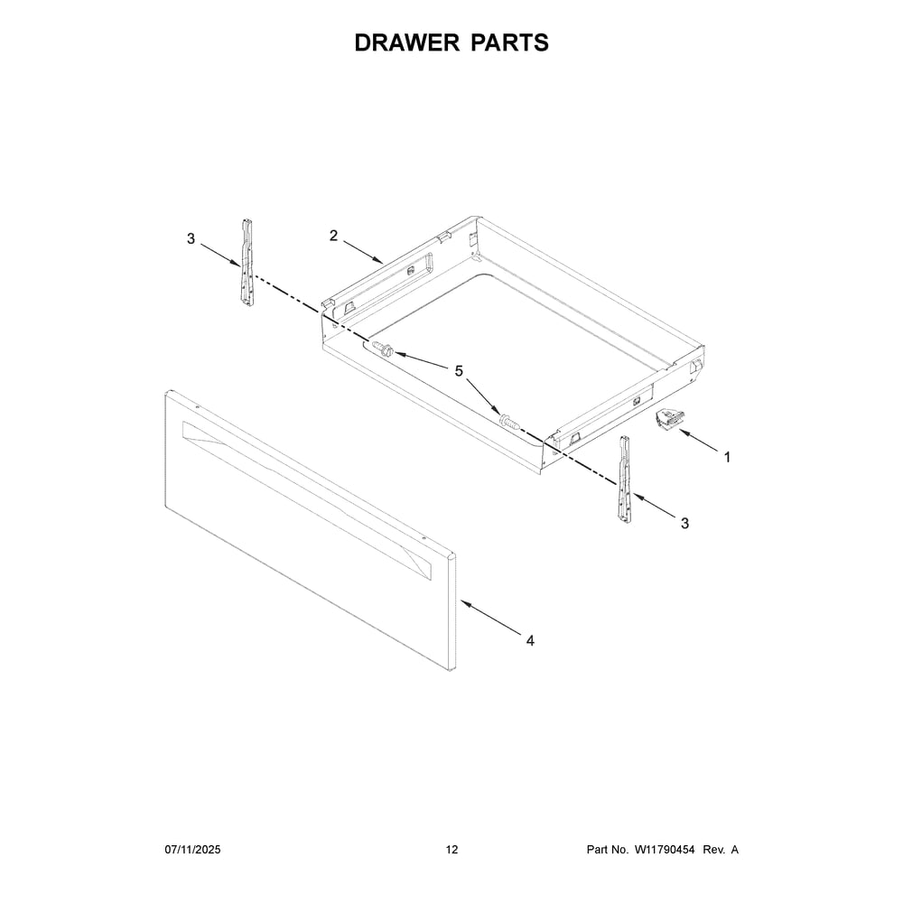 Drawer Parts Diagram and Parts List for WFGS5730SZ0  Whirlpool Range