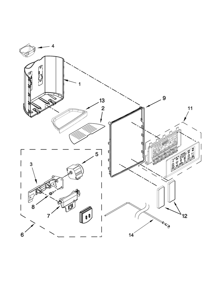Dispenser Parts Diagram and Parts List for WRS965CIAM01  Whirlpool Refrigerator