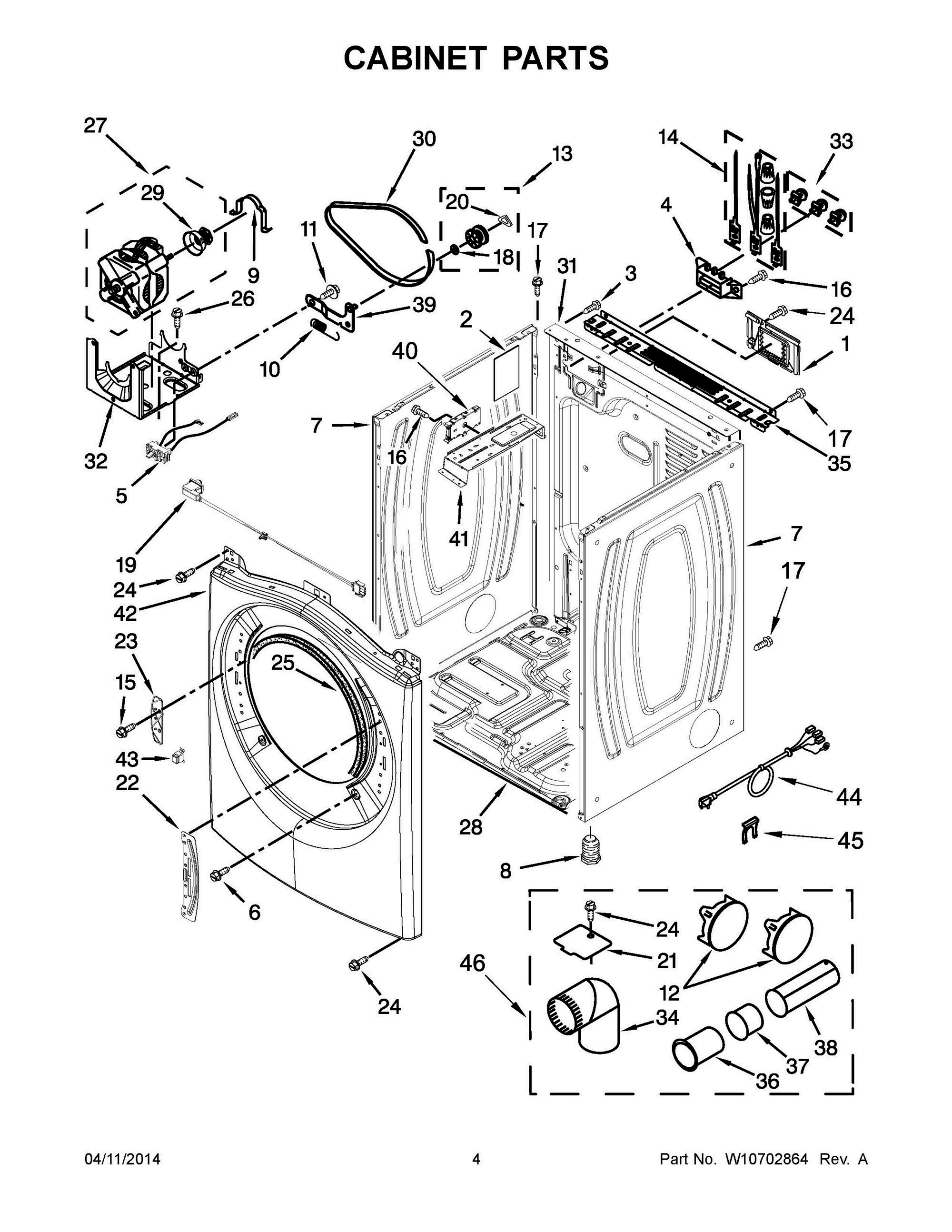 03 - CABINET PARTS Diagram and Parts List for YWED81HEDW0  Whirlpool Dryer