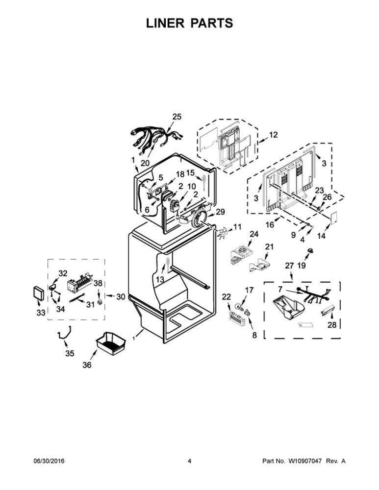 Liner Parts Diagram and Parts List for WRT318FMDB02  Whirlpool Refrigerator