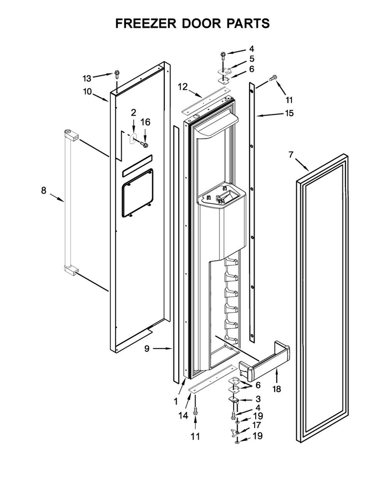 Freezer Door Parts Diagram and Parts List for KBSD602ESS01  KitchenAid Refrigerator