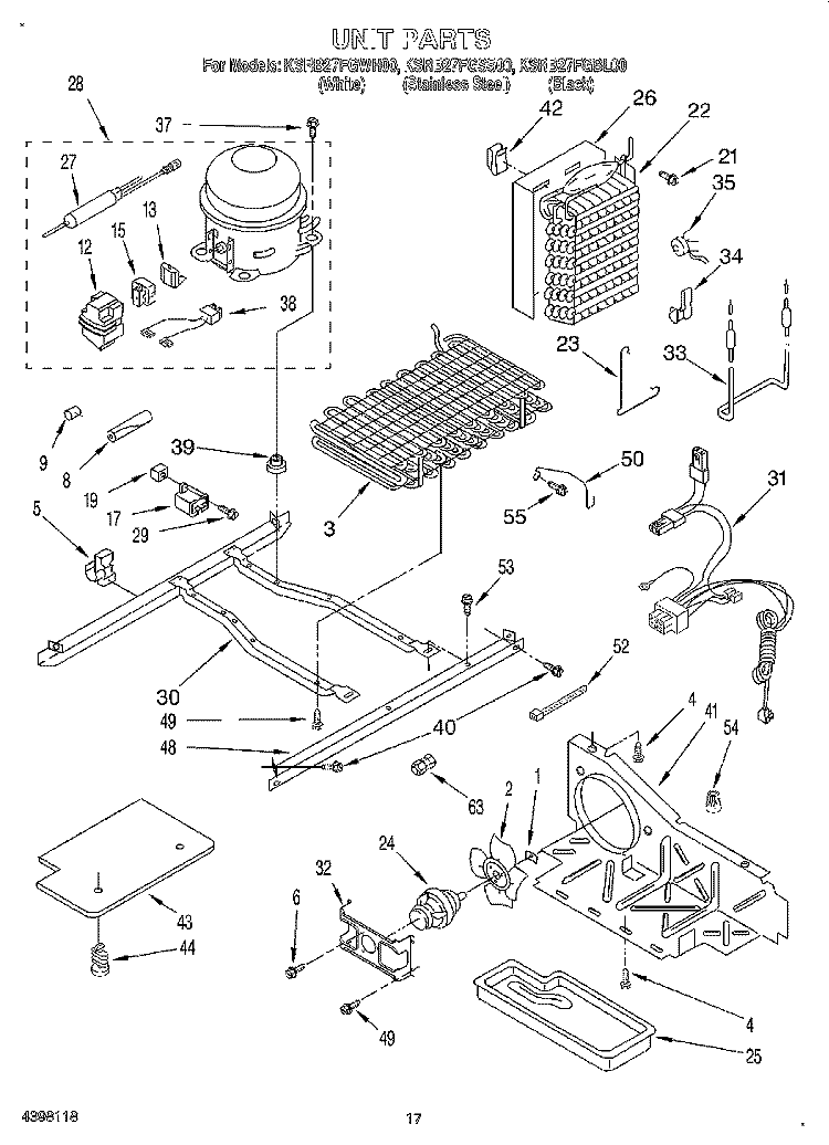 UNIT Diagram and Parts List for KSRB27FGBL00  KitchenAid Refrigerator