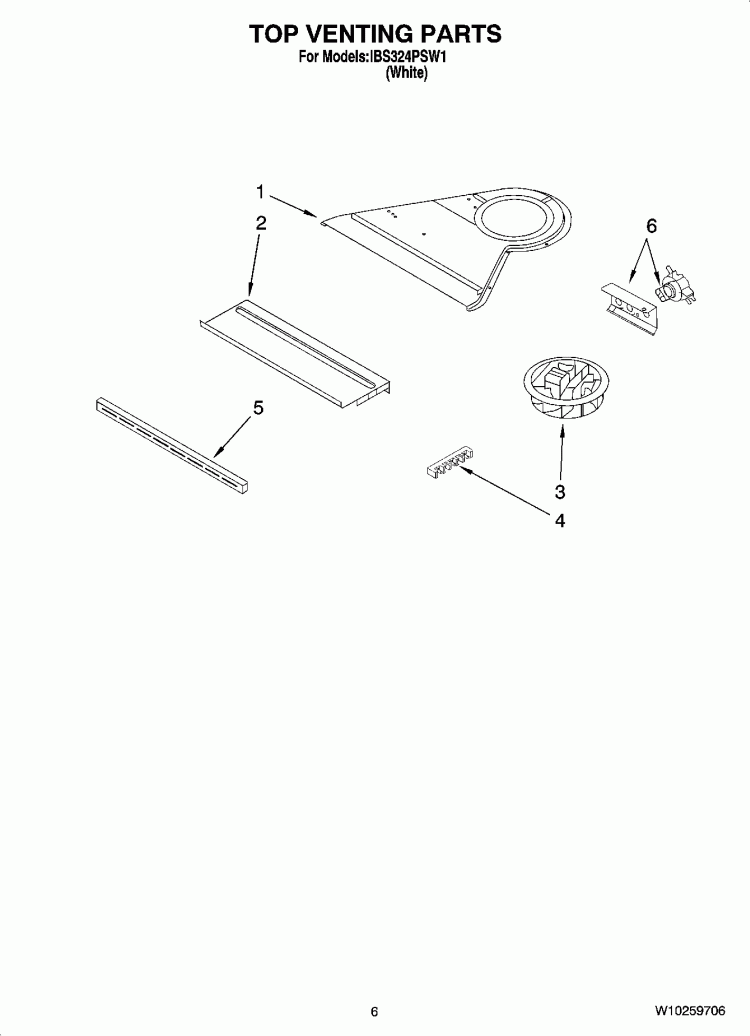 TOP VENTING PARTS Diagram and Parts List for IBS324PSW1  Whirlpool Wall Oven