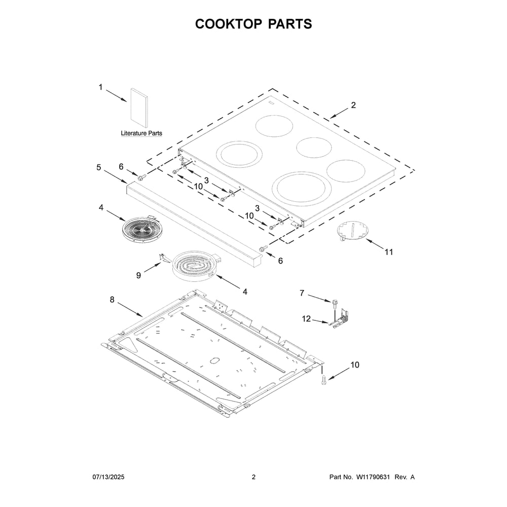 Cooktop Parts Diagram and Parts List for YWFES5730SB0  Whirlpool Range