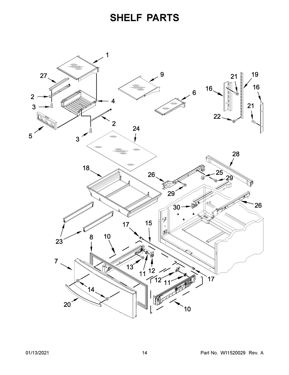 Shelf Parts Diagram and Parts List for WRX735SDHZ04  Whirlpool Refrigerator