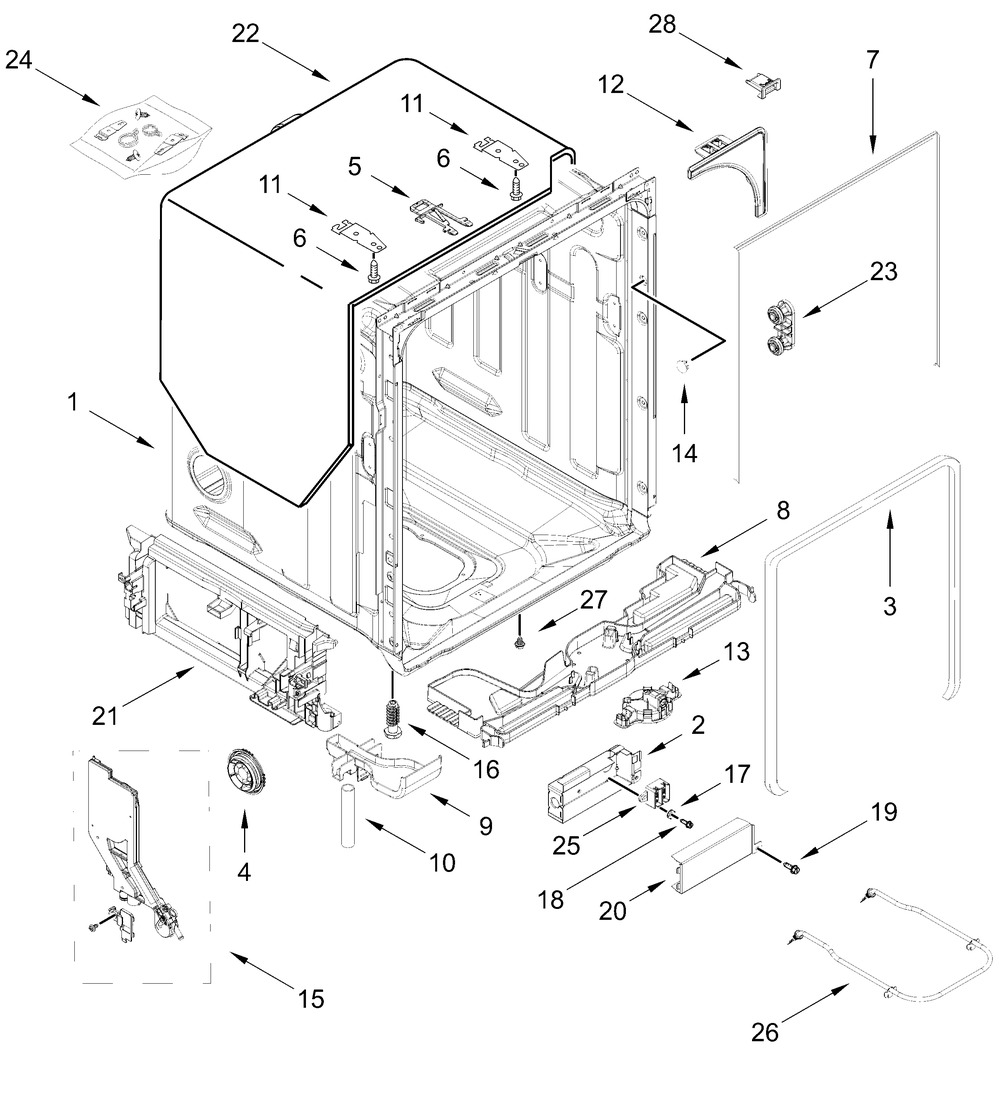 Tub And Frame Parts Diagram and Parts List for MDB4949SKB4  Whirlpool Dishwasher