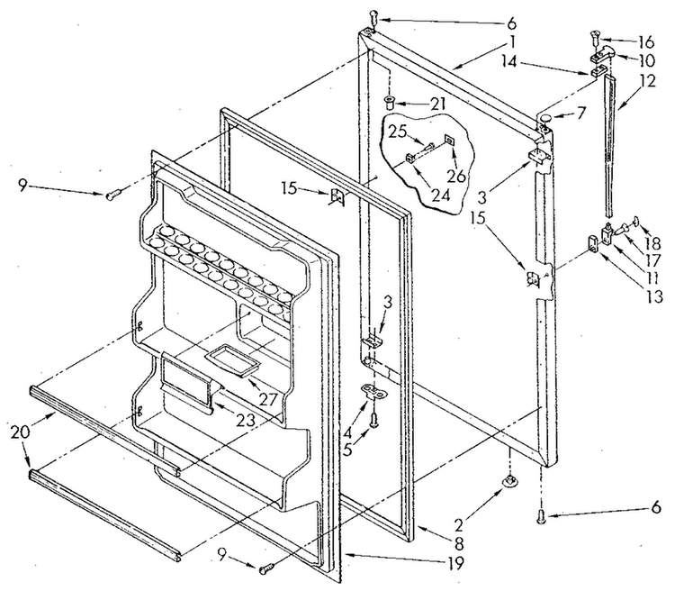 Refrigerator Door Diagram and Parts List for ET18NKXSM03  Whirlpool Refrigerator