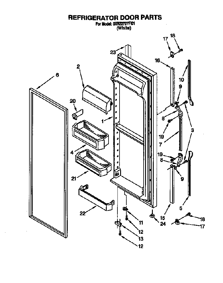 Refrigerator Door Diagram and Parts List for 3XR2727FI01  Whirlpool Refrigerator