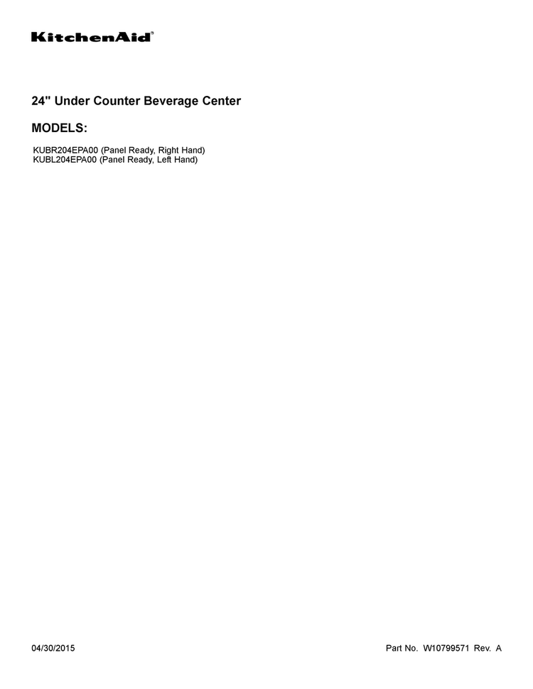 Cover Sheet Diagram and Parts List for KUBR204EPA00  KitchenAid Cooler