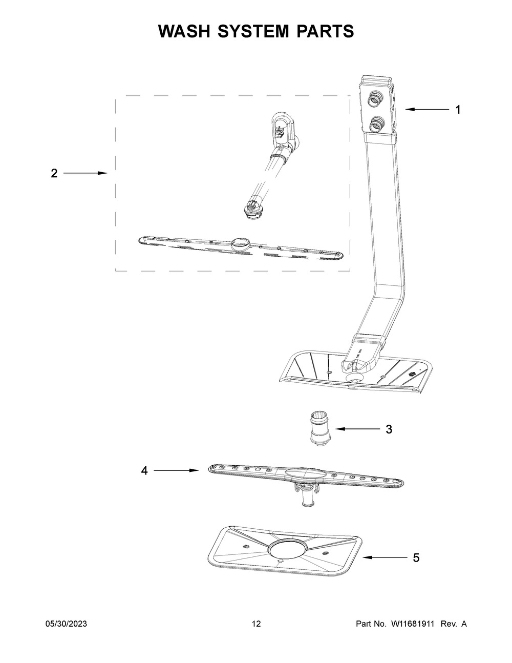 Wash System Parts Diagram and Parts List for WDF518SAHB1  Whirlpool Dishwasher