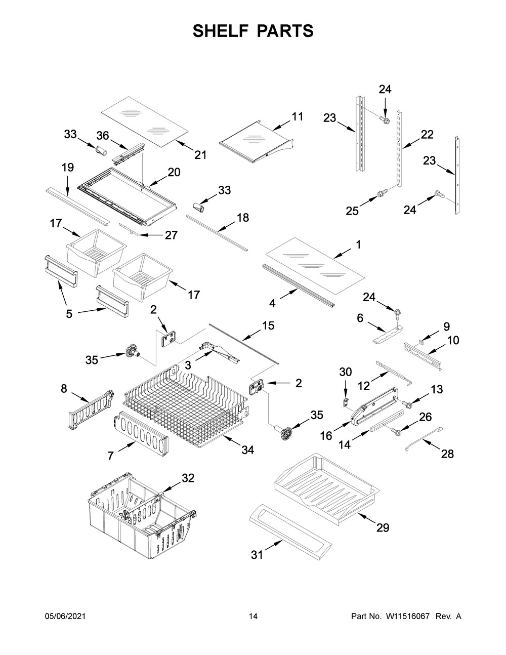 Shelf Parts Diagram and Parts List for WRF535SWHV04  Whirlpool Refrigerator
