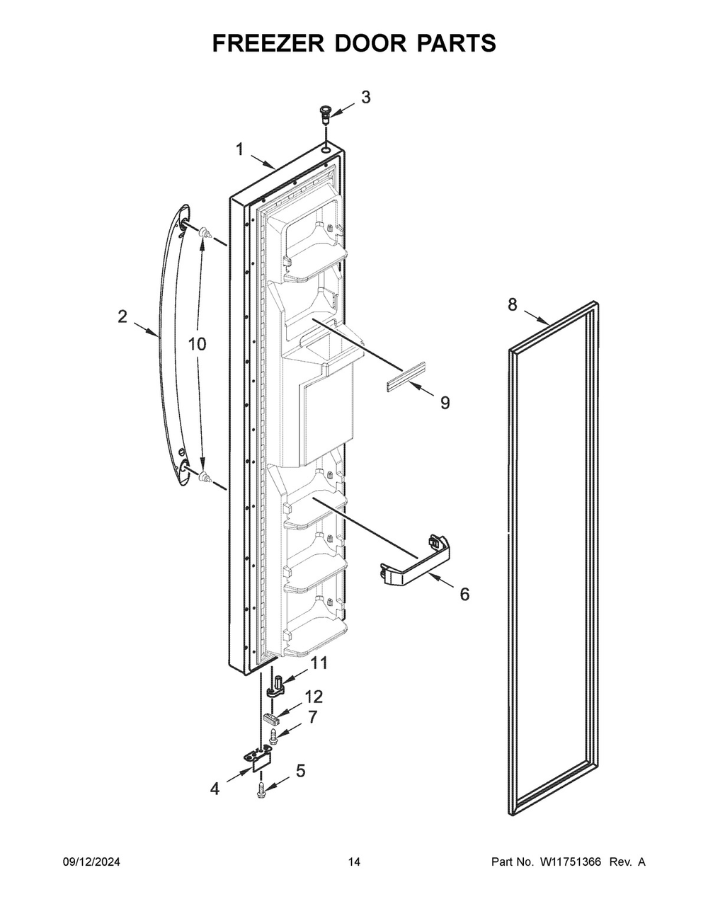 08 - Freezer Door Parts Diagram and Parts List for WRS311SDHB10  Whirlpool Refrigerator
