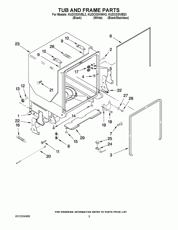 TUB AND FRAME PARTS Diagram and Parts List for KUDC03IVBL3  KitchenAid Dishwasher