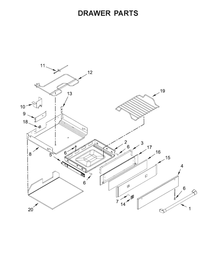 Drawer Parts Diagram and Parts List for KSDB900ESS1  KitchenAid Range