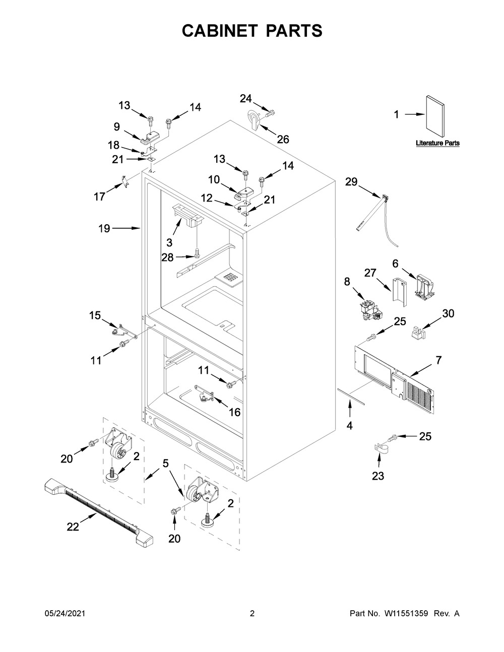 Cabinet Parts Diagram and Parts List for WRFA35SWHZ07  Whirlpool Refrigerator