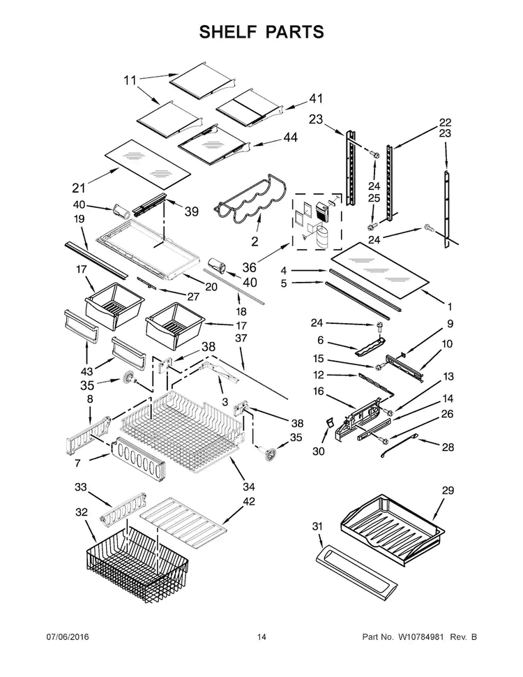 Shelf Parts Diagram and Parts List for KRFF305EBS00  KitchenAid Refrigerator