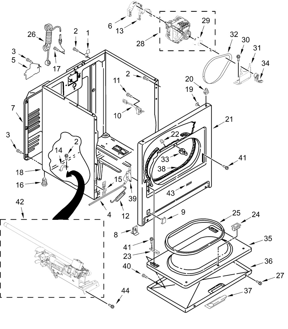 Cabinet Parts Diagram and Parts List for MGD4005SW0  Whirlpool Dryer