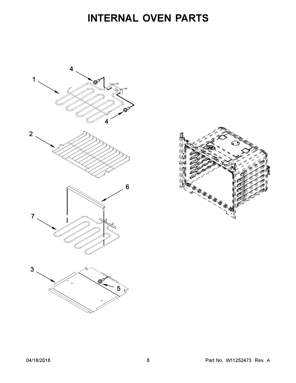 Internal Oven Parts Diagram and Parts List for IBS350DS03  Whirlpool Wall Oven