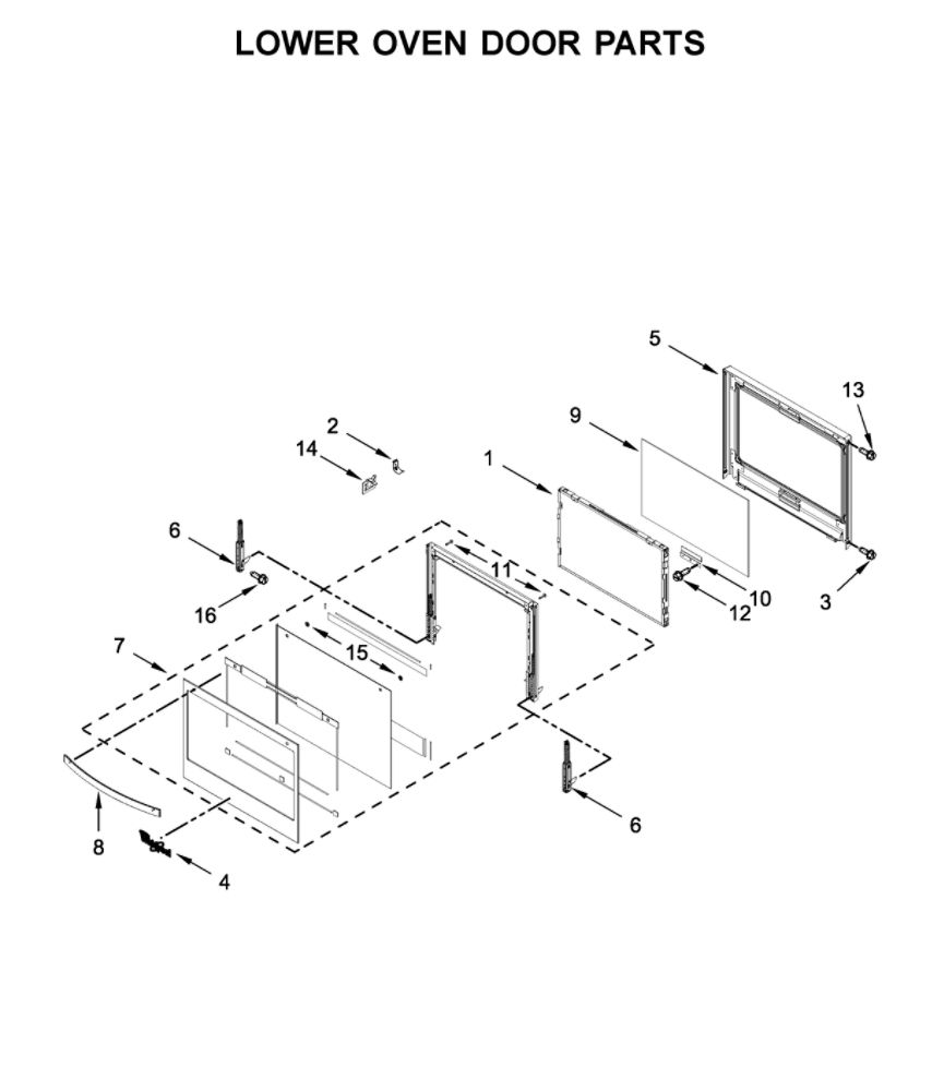 Lower Oven Door Parts Diagram and Parts List for WOD77EC7HS00  Whirlpool Wall Oven