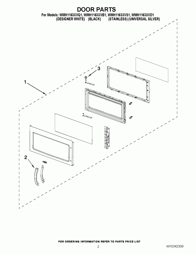 DOOR PARTS Diagram and Parts List for WMH1163XVS1  Whirlpool Microwave