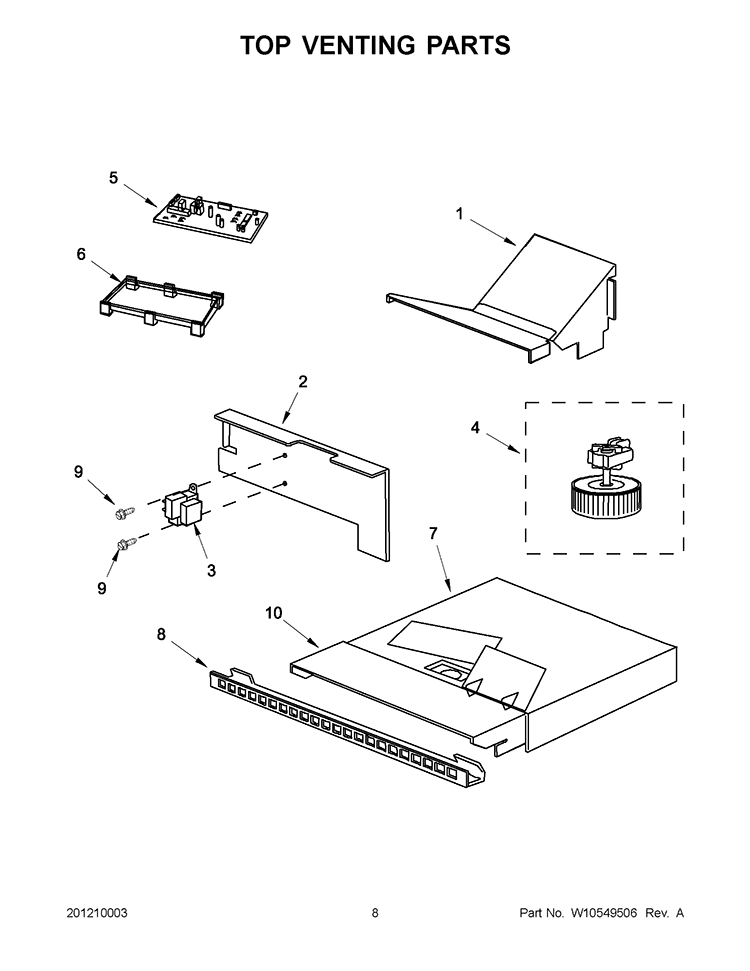 TOP VENTING PARTS Diagram and Parts List for KBMS1454BBL0  KitchenAid Microwave