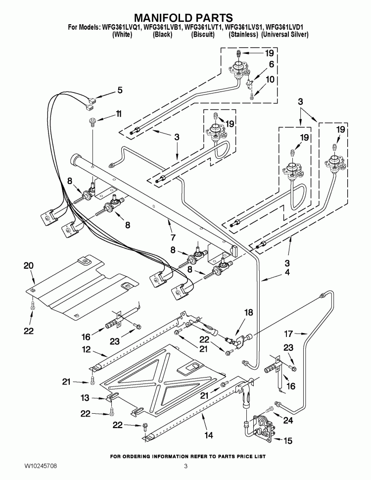 MANIFOLD PARTS Diagram and Parts List for WFG361LVS1  Whirlpool Range