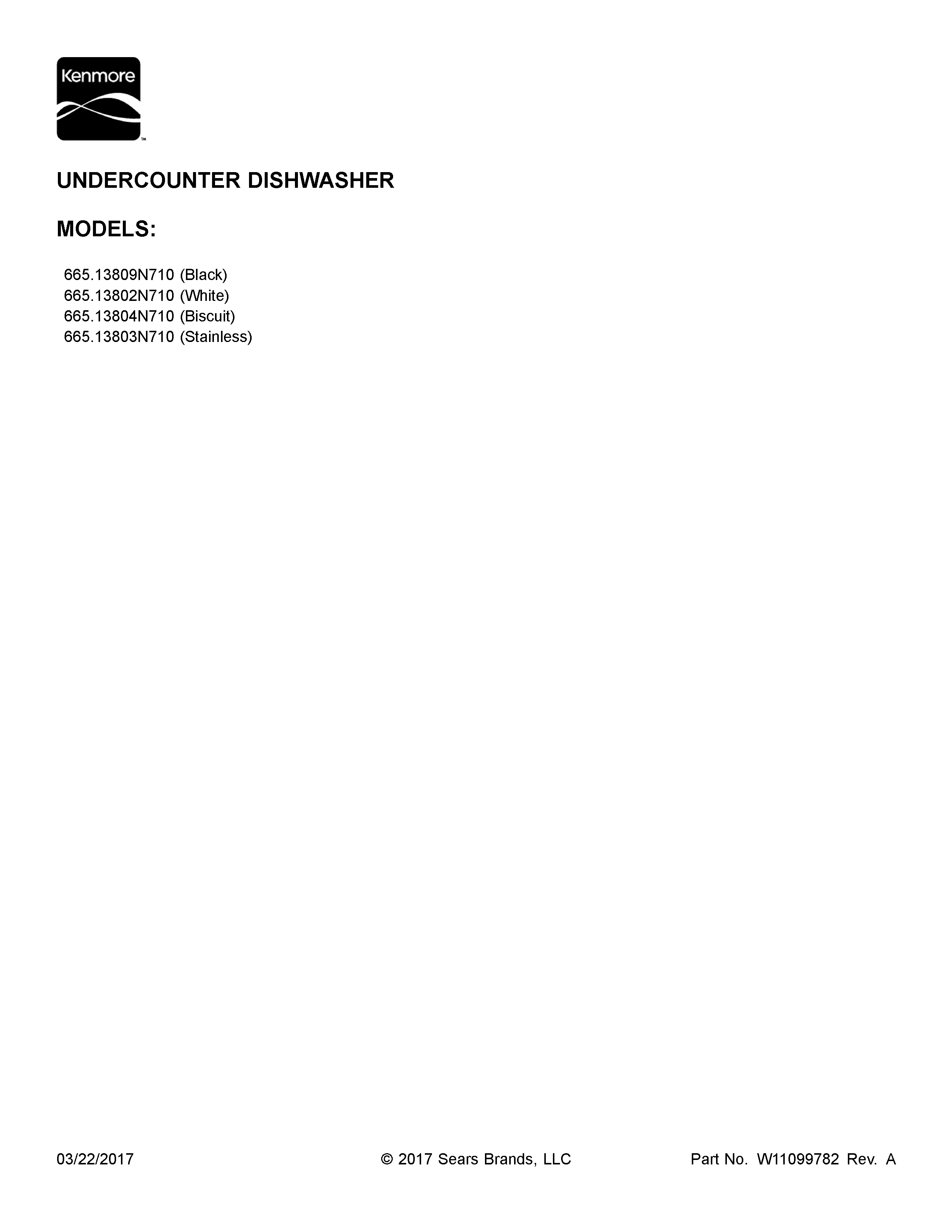 Cover Sheet Diagram and Parts List for 66513809N710  Kenmore Dishwasher