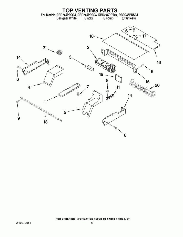 TOP VENTING PARTS Diagram and Parts List for RBD245PRT04  Whirlpool Wall Oven
