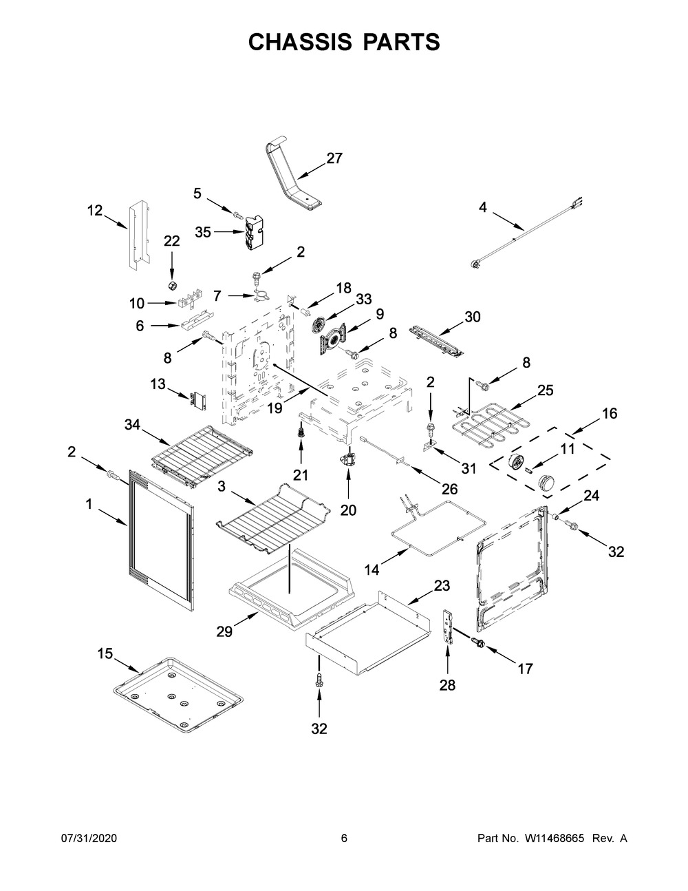Chassis Parts Diagram and Parts List for YKFEG500EWH4  Whirlpool Range