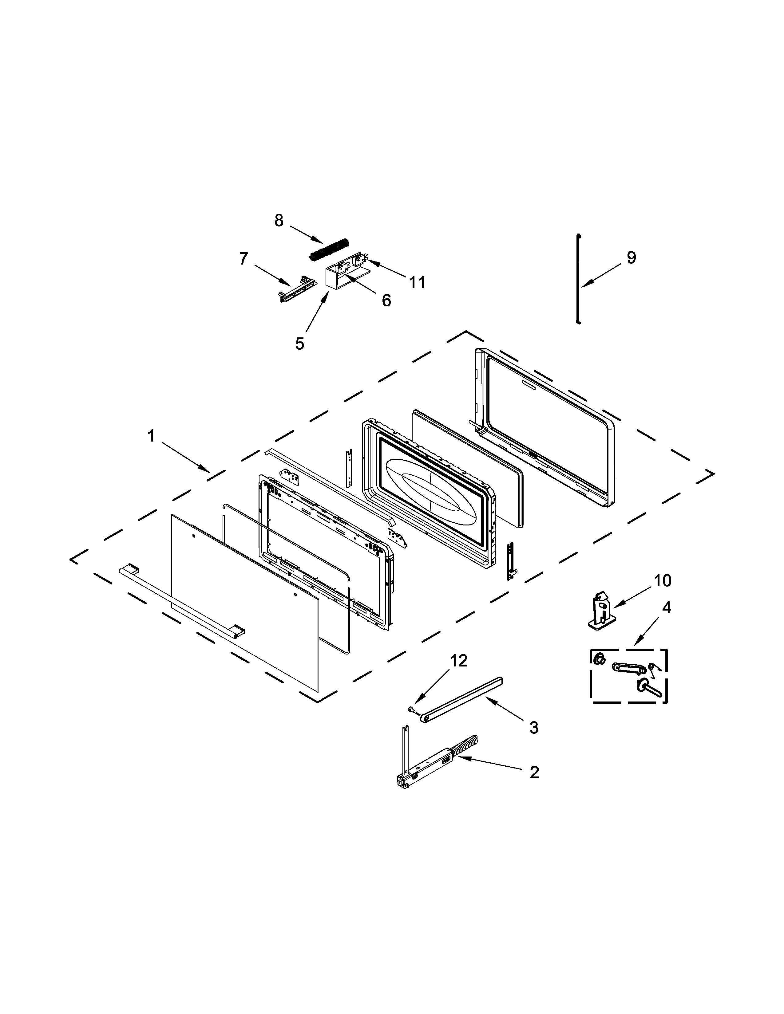 Door Parts Diagram and Parts List for IBMS1455DS01  Whirlpool Microwave
